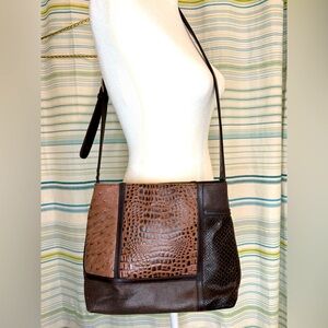Stone Mountain Crossbody Multi Pattern Brown Embossed Leather Look Purse Bag